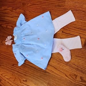 Cat & Jack top with gerber leggings. 3-6 months with a hair clip and socks